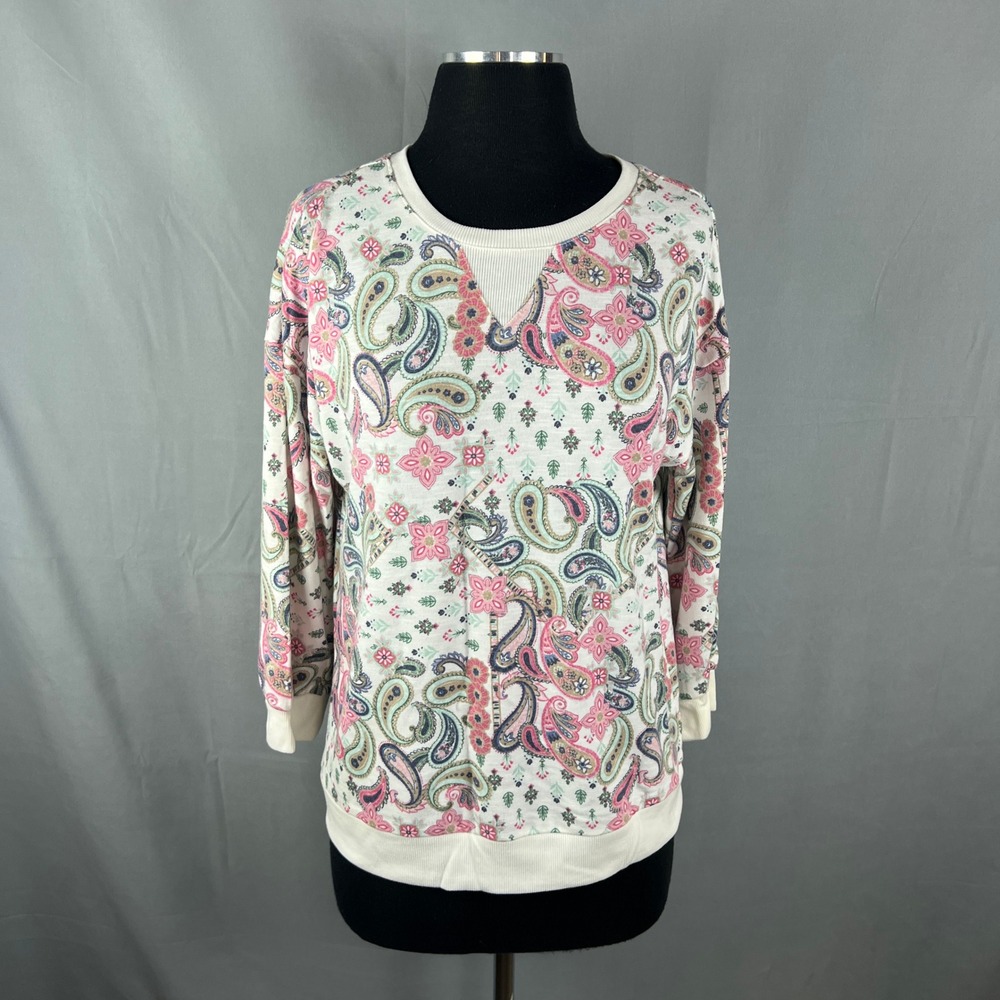 Emily Daniels Sweatshirt Women Small Multicolor Paisley French Terry Ribbed Trim